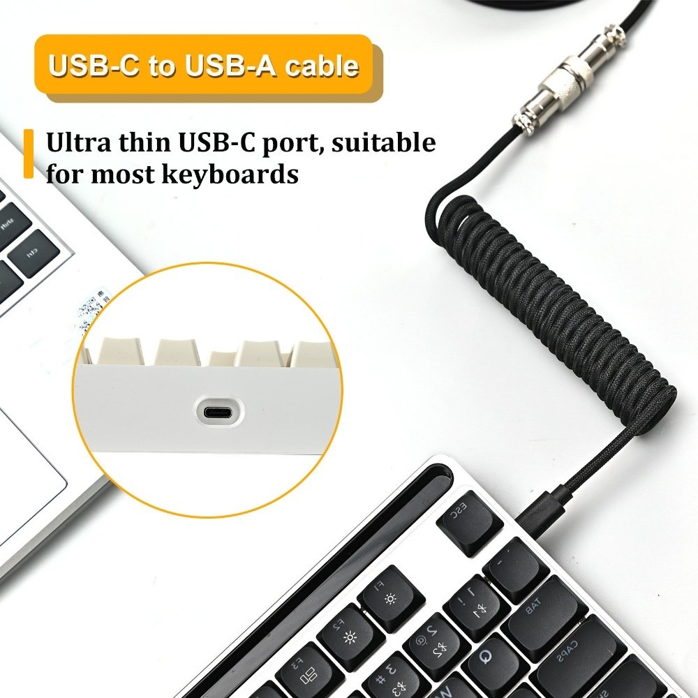 Type C Detachable Cable Coiled Keyboard - USB Port a Mechanical Keyboard Coiled