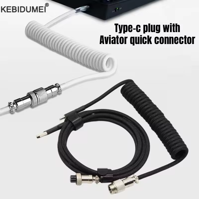 Type C Detachable Cable Coiled Keyboard - USB Type C Coiled Aviator Cable