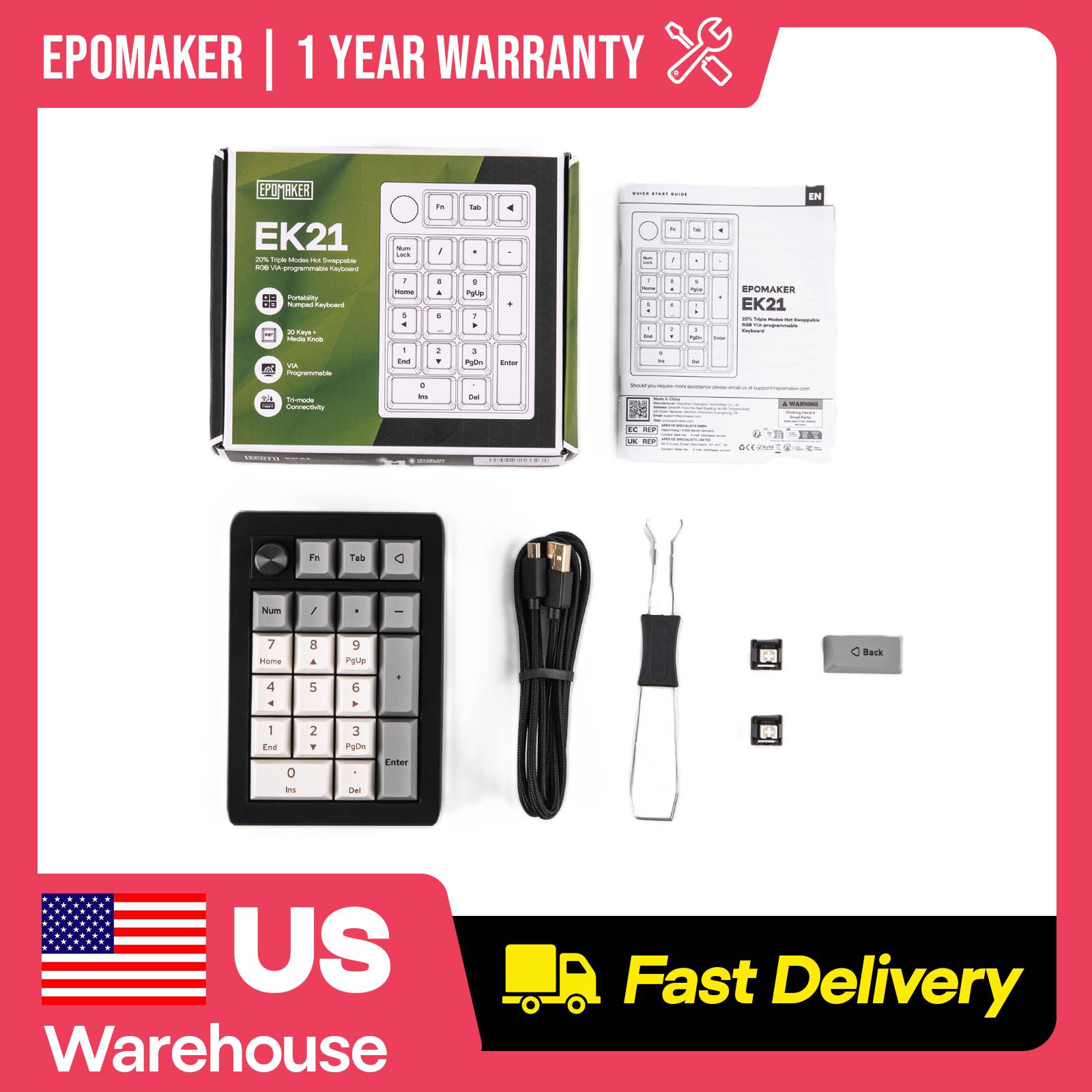 EPOMAKER EK21 20% Gasket Hot-S - đánh giá và giá Mechanical Numpad Hot Swap Rgb Wireless